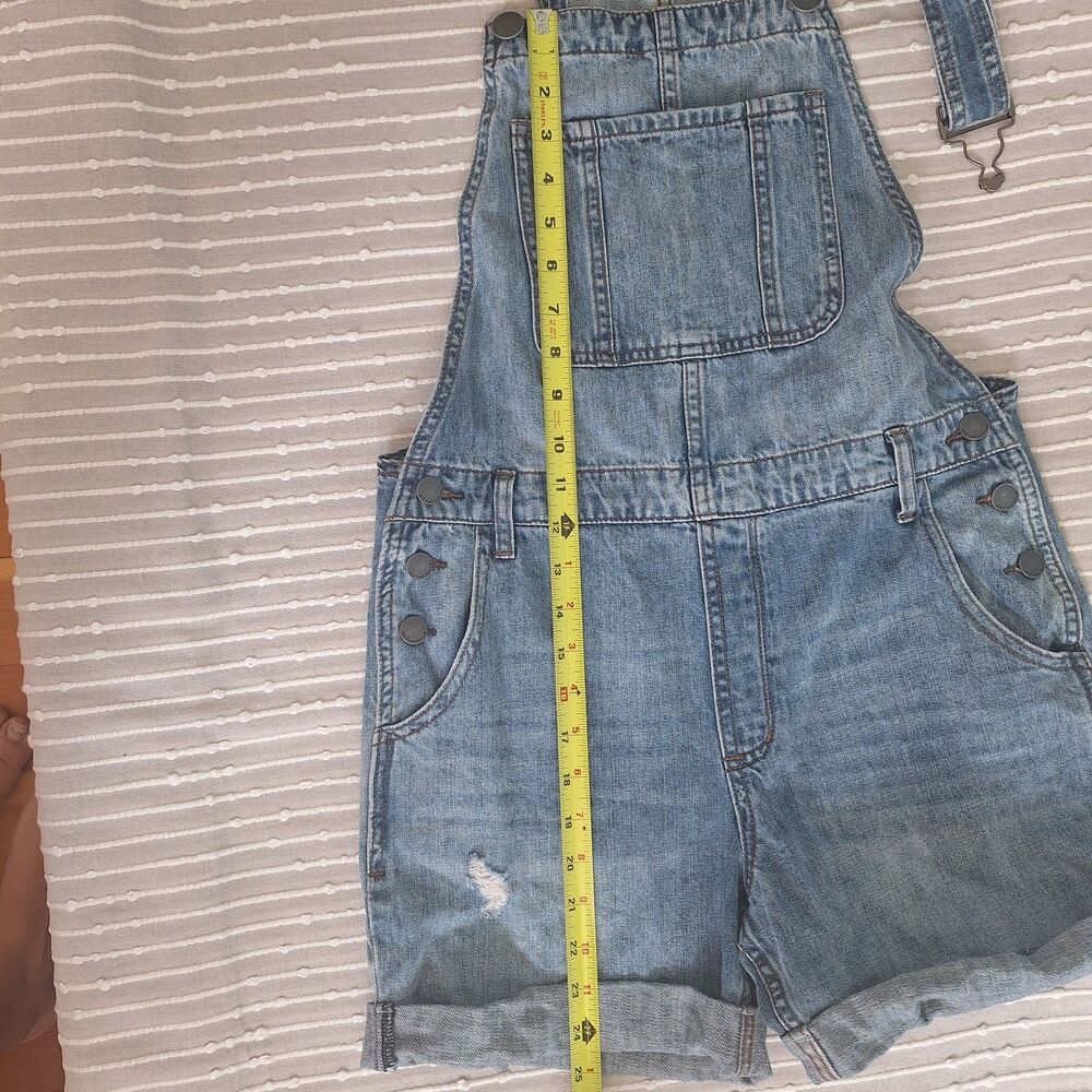 See Thru Soul Boyfriend Shortall Overall Denim Shorts Distressed Roll Up Size 26